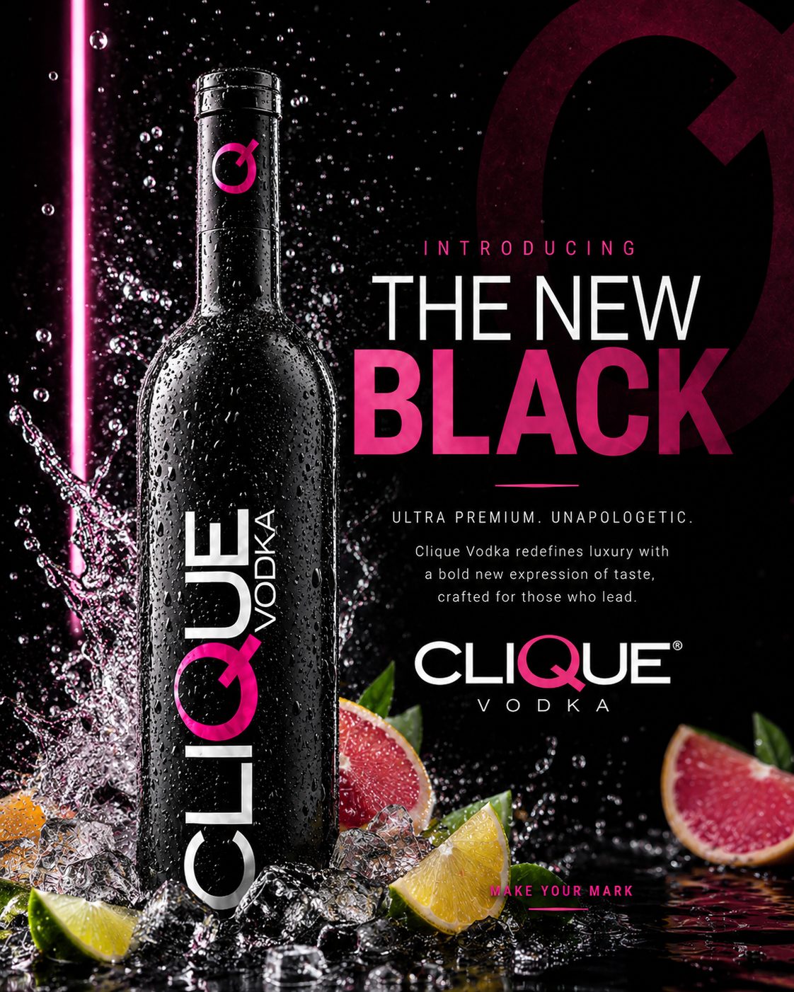 Clique Vodka campaign visual with fruit styling