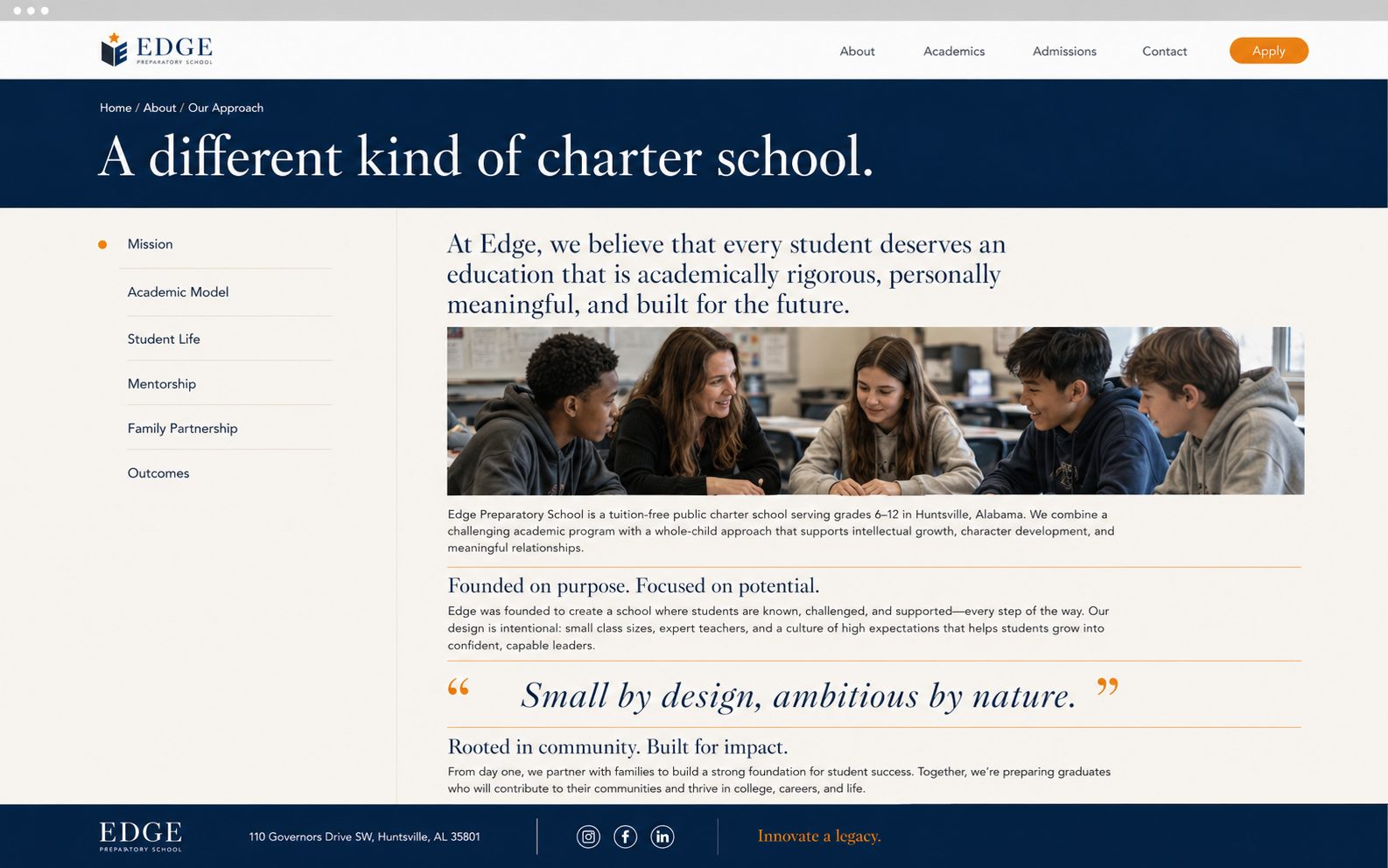 Edge Preparatory website — a different kind of charter school