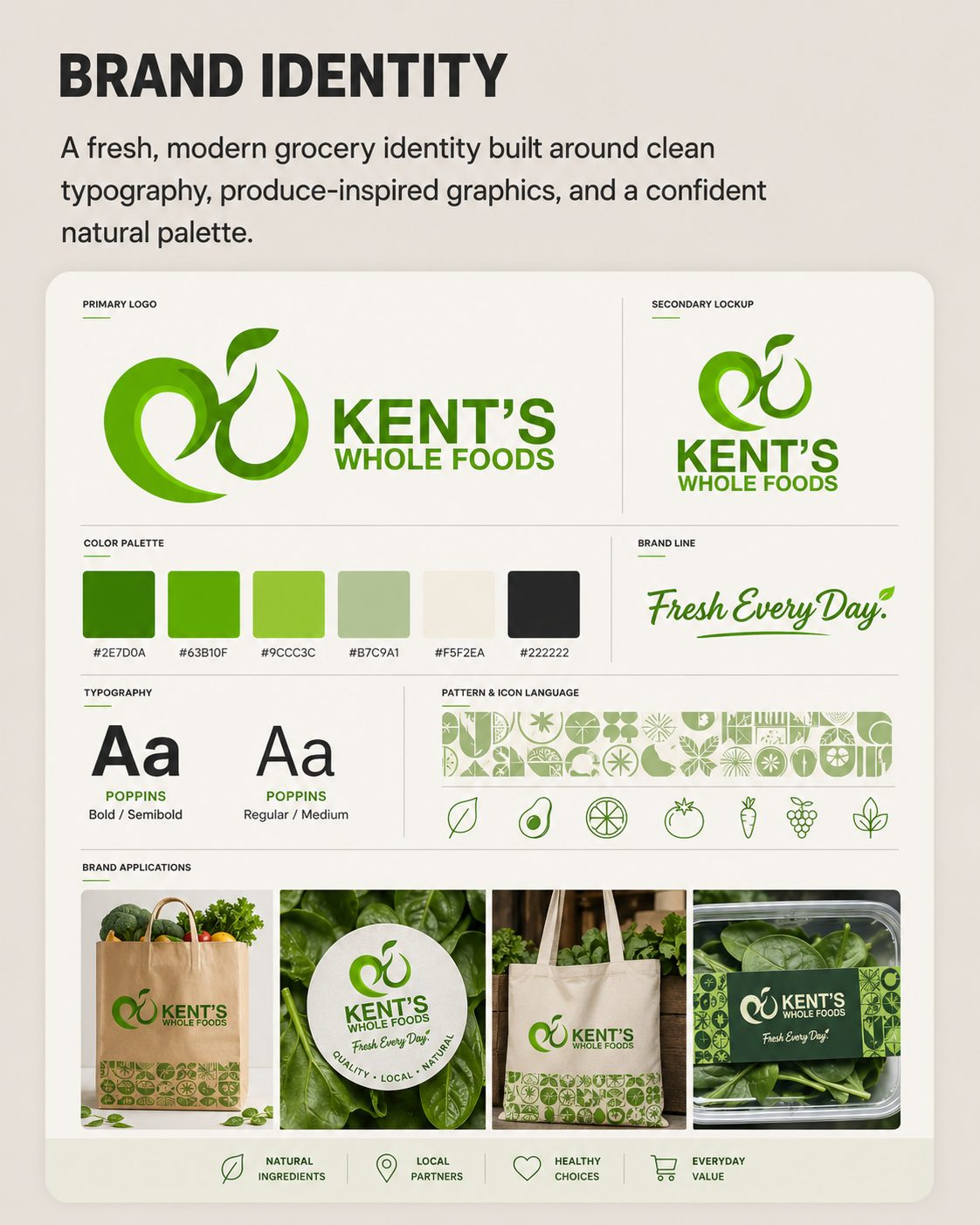 Kent's brand identity board — logo, palette, typography