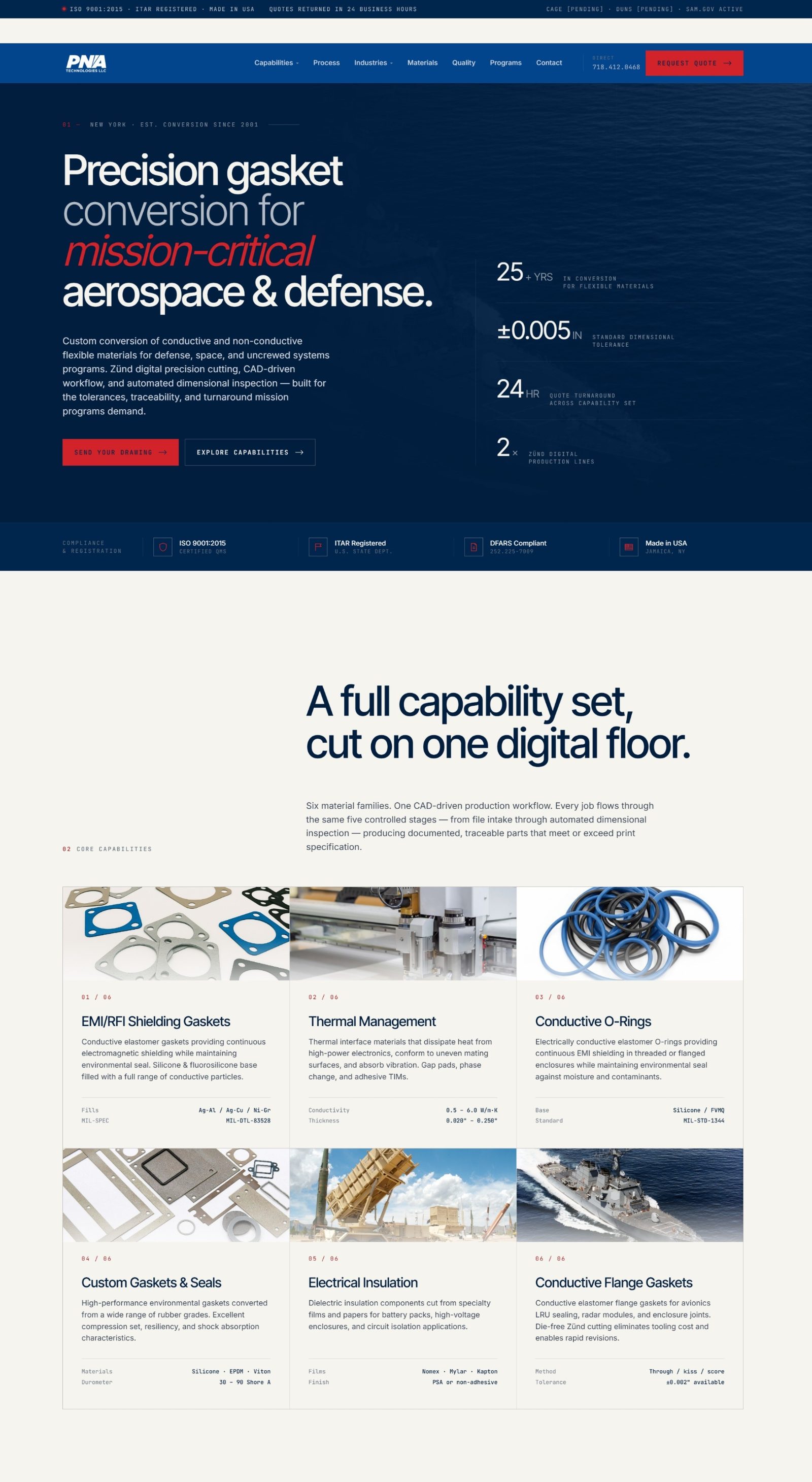 PNA marketing site — hero and capability grid