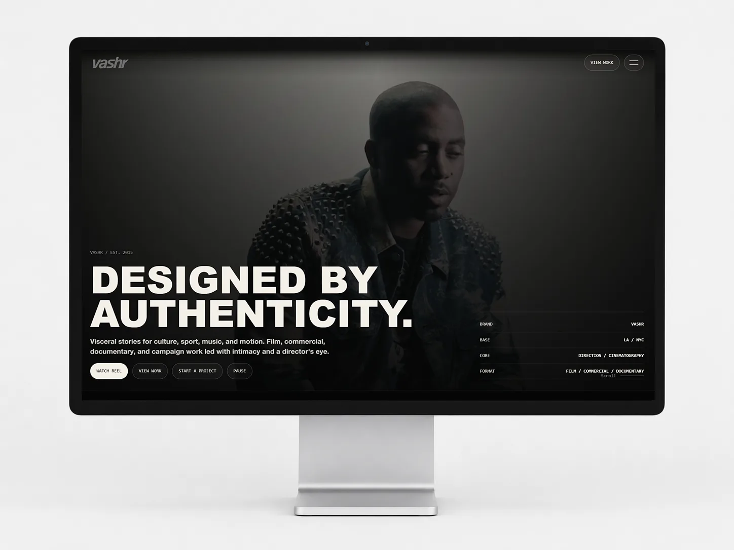 Vashr homepage redesign shown on a desktop monitor — “Designed by authenticity”